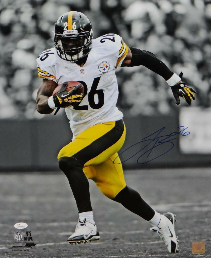 LeVeon Bell Autographed Steelers 16x20 BW & Color Running PF. Photo Poster painting- JSA W A