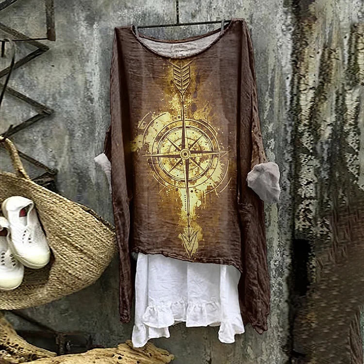 Comstylish Vintage Tribal Viking Totem Print Loose Blouse