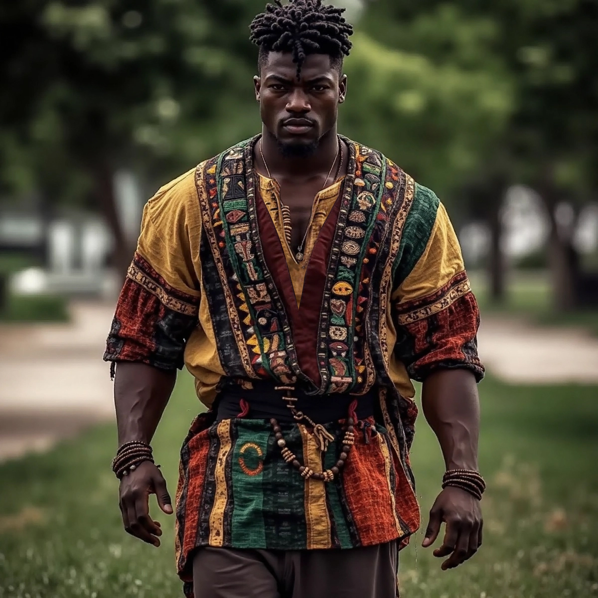 Men's Juneteenth Black Pride African Ethnic Art Print Linen T-shirt