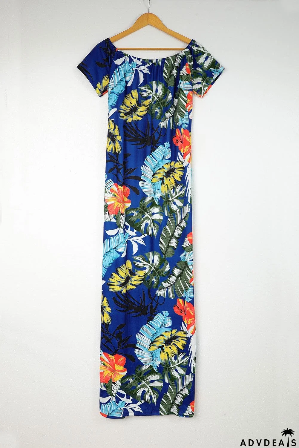 Green Boat Neck Floral Print Plus Size Maxi Dress