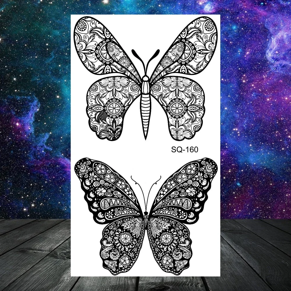 Black Skull Rose Flower Temporary Tattoos For Women Adult Girls Kids Snake Scorpion Wolf Tree Fake Tattoo Finger Ear Tatoos