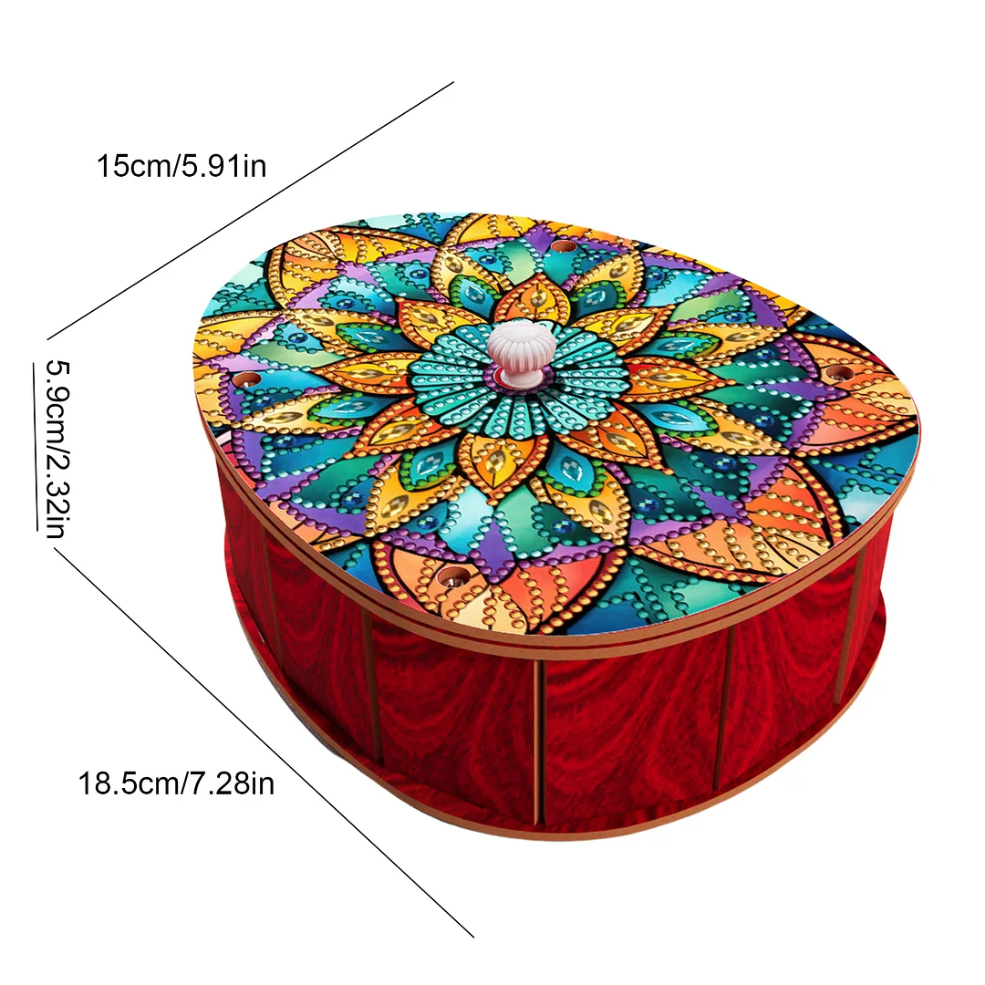 Mandala DIY Diamond Art Crystal Painting Storage Box Egg-Shaped Wood Container