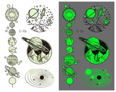 Waterproof Temporary Luminous Tattoo Sticker Moon Lunar Planet Star Sky Element Tattos Flash Tatoo Fake Tatto for Kids Women Men