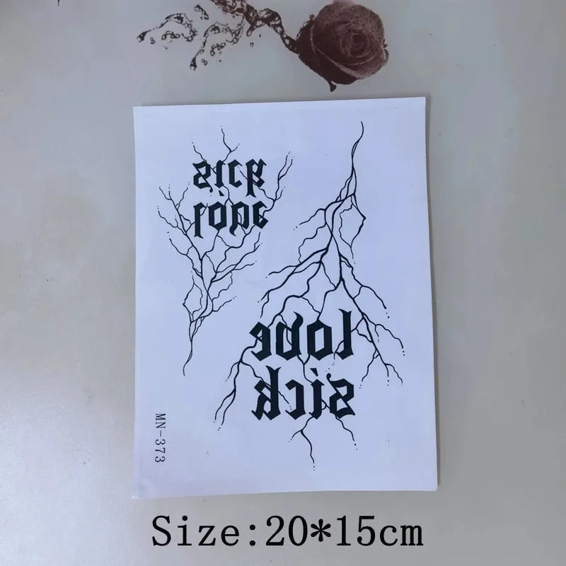 Gothic English Temporary Tattoo Sticker for Men Women Flower Body Lightning Crack Dark Waterproof Letter Pattern Tattoo Stickers
