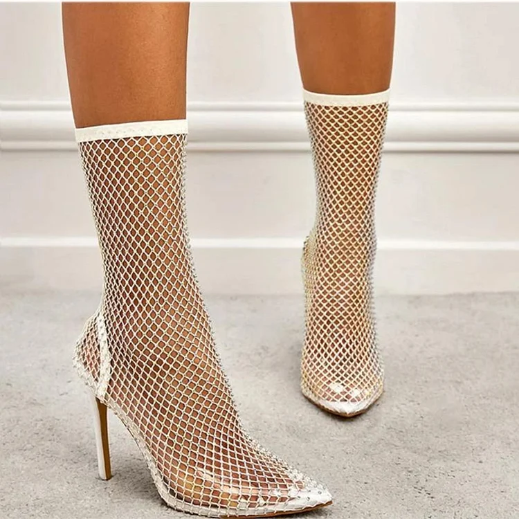 Mesh Ankle Boots With Rhinestone Embellishment shopify Stunahome.com