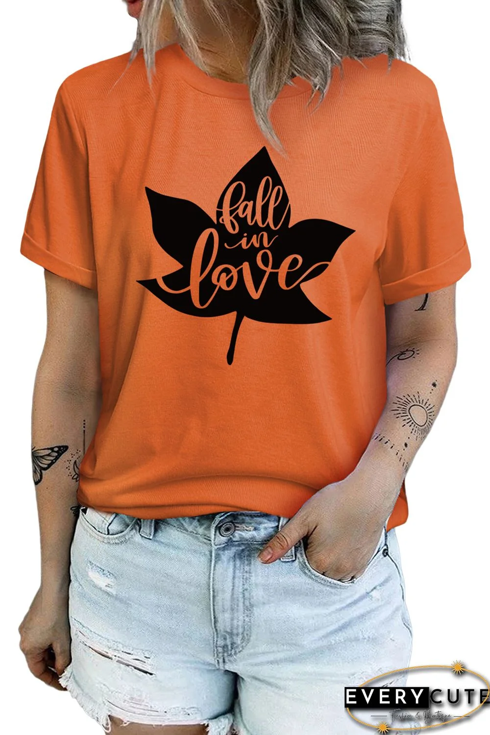 Orange Fall In Lover Mapel Graphic T Shirt