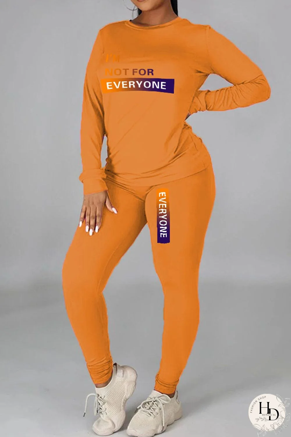 Orange Casual Street Print Patchwork O Neck Long Sleeve Two Pieces
