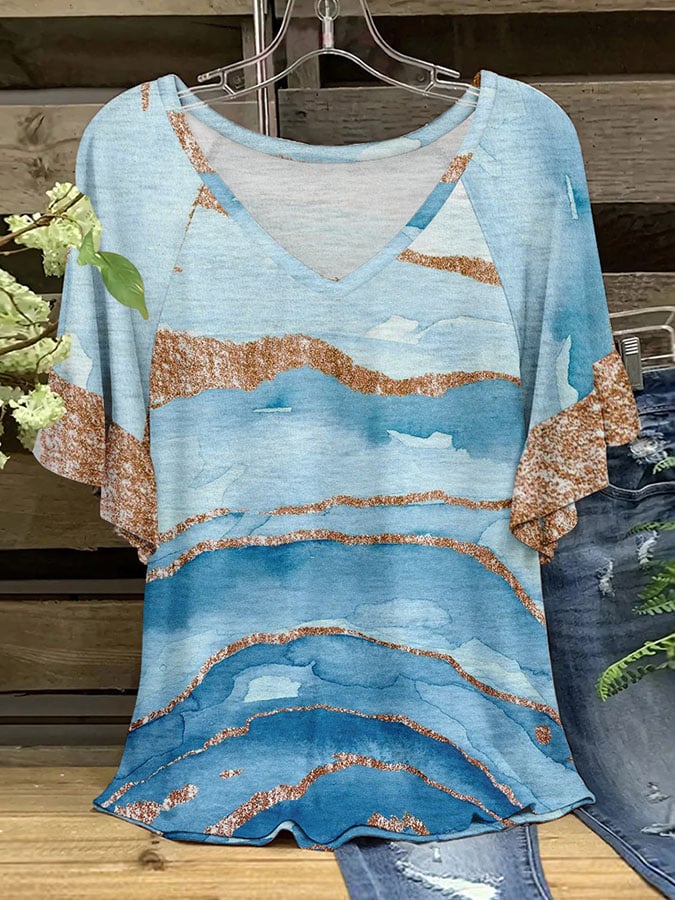 Casual V-Neck Printed T-Shirt