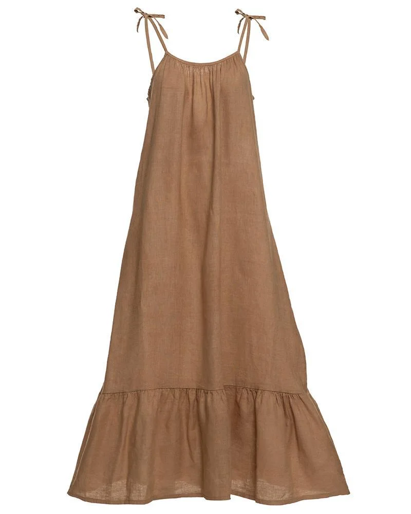 Simple solid color suspender dress
