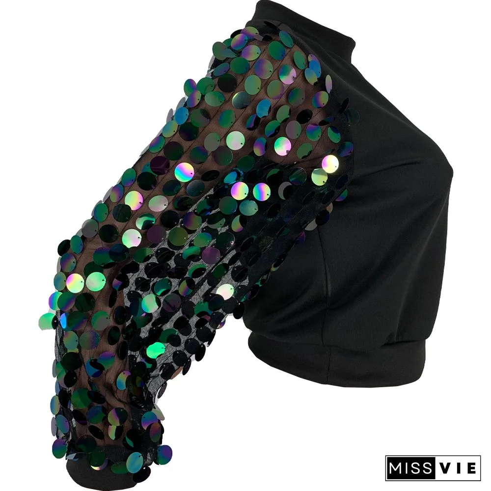 Sequin Patchwork Long Sleeve Blouses Shirts