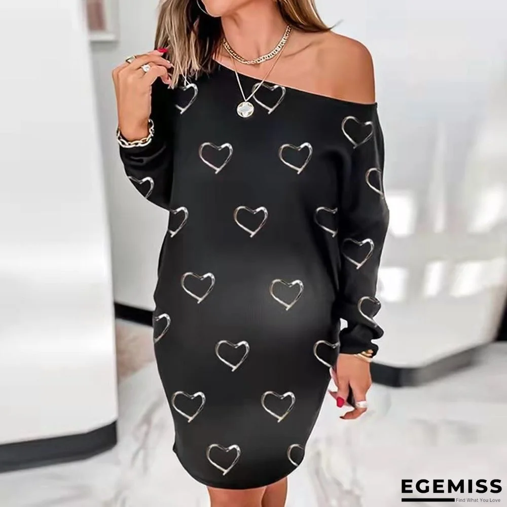 3D Printed Round Neck Long Sleeve Loose Dress | EGEMISS