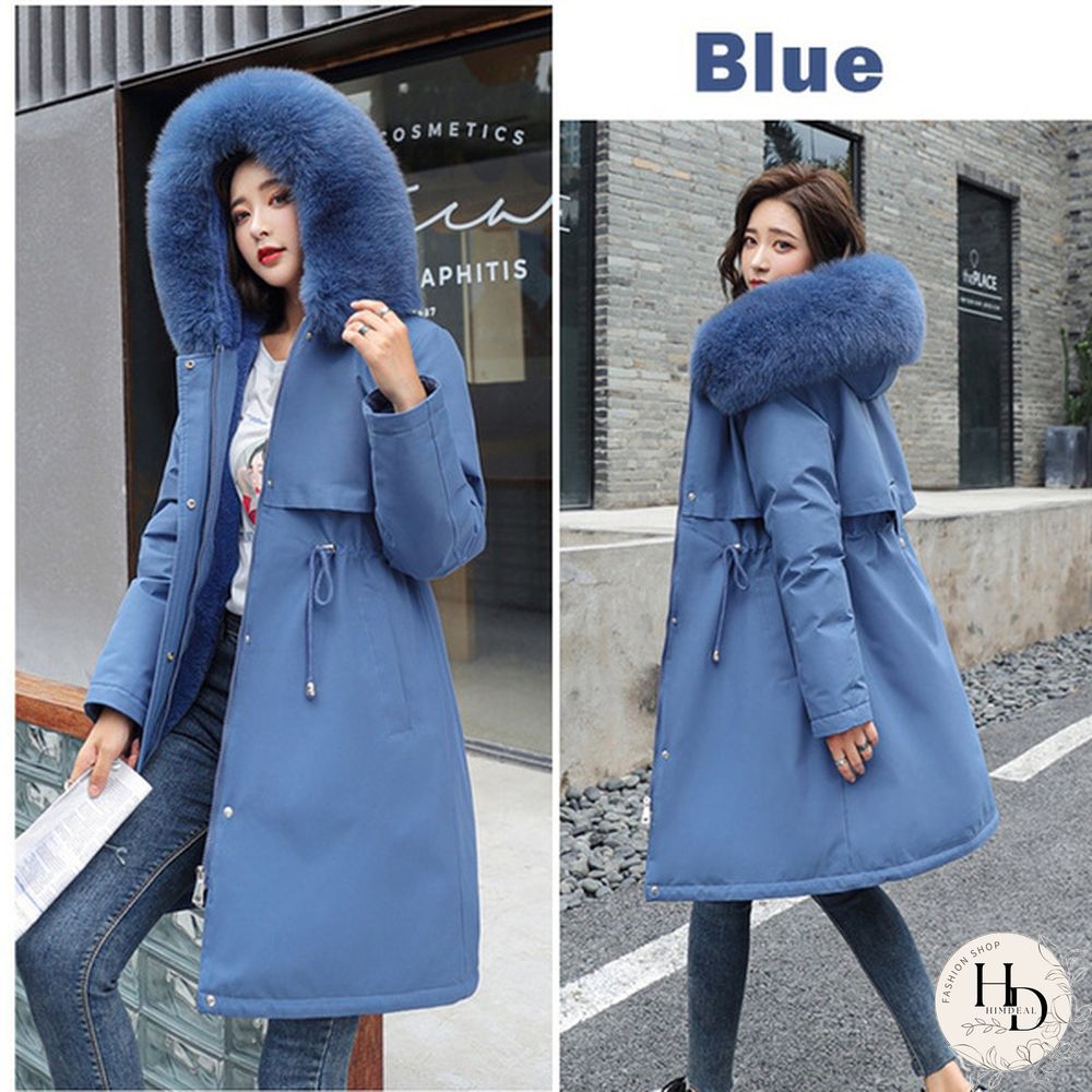New cotton liner parker parka fashion adjustable waist fur collar winter jacket women