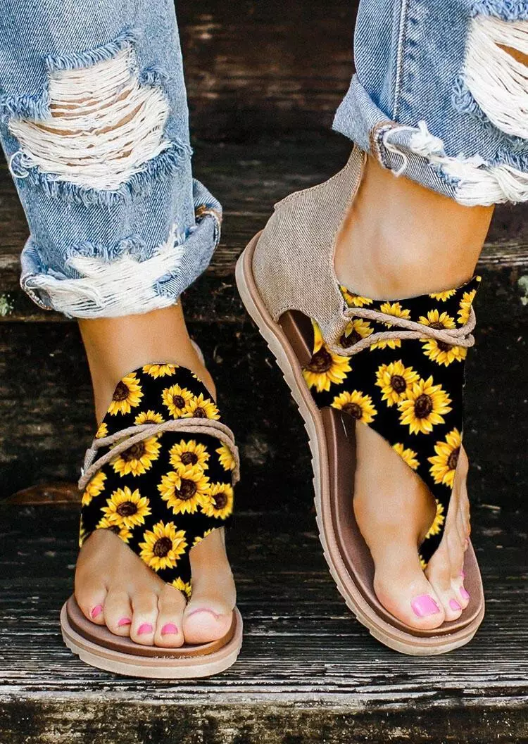 Summer Sunflower Zipper Flat Sandals