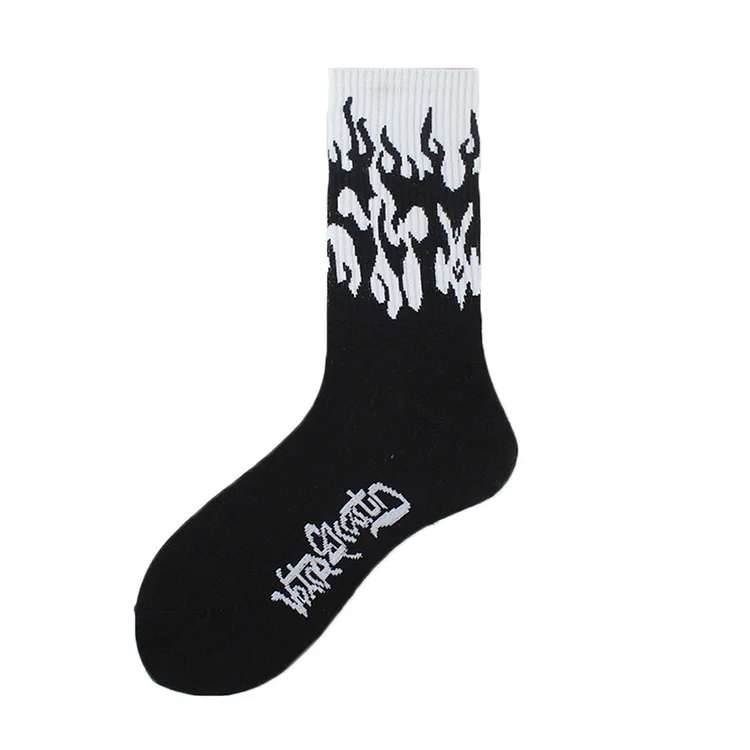 Flame Mid-Tube Cotton Socks Street Hip-Hop Skateboard Sports Socks-VESSFUL
