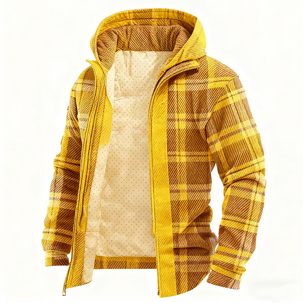 Men's Retro Autumn/Winter Plaid Fleece-Lined Warm Casual Jacket-inspireuse