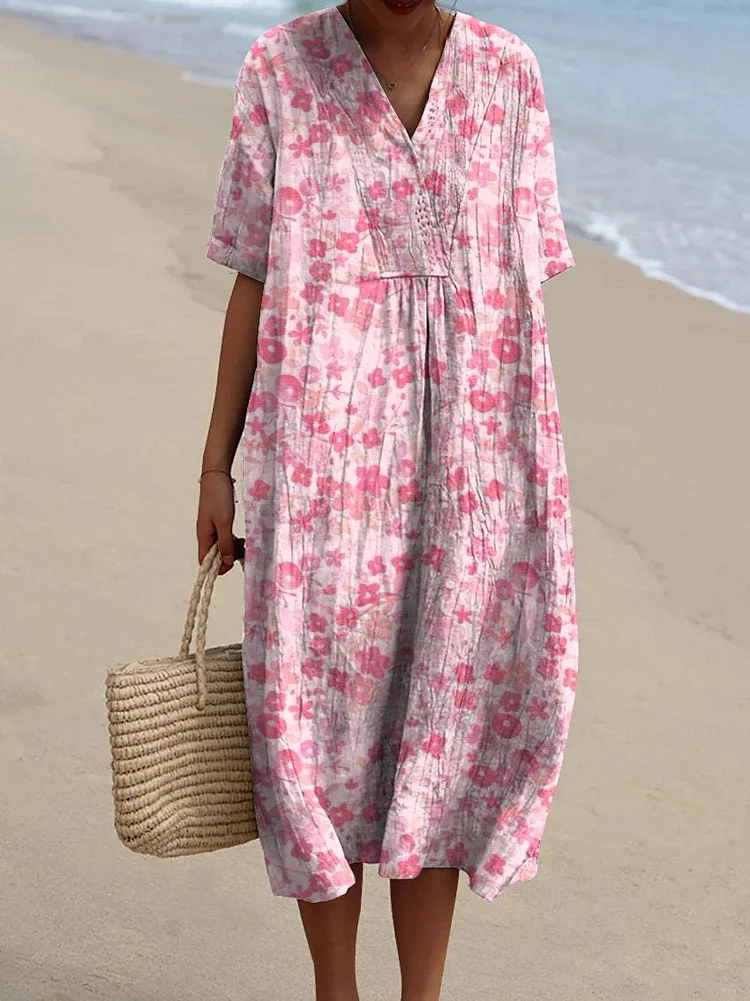 Ditsy Small Spring Floral Seamless Repeat Pattern Printed Women's Flowy Dress