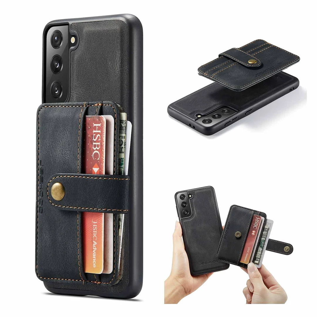 Retro Anti-theft Detachable Magnetic Card Holder Leather Phone Case For Galaxy S22/S22+/S22 Ultra