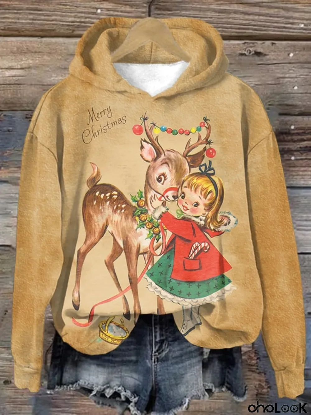 Women's Vintage Christmas Print Hoodie