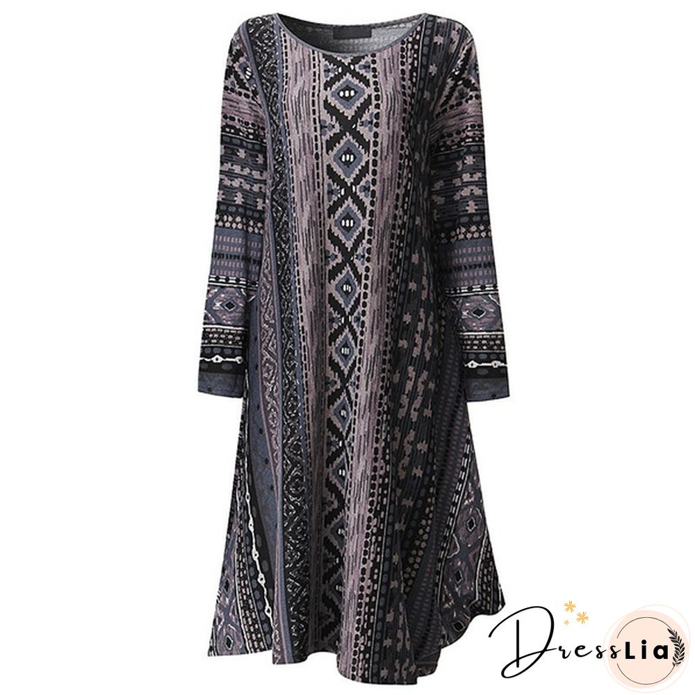 3 Colors Womens Vintage Boho Long Sleeve Floral Kaftan Baggy Maxi Dress Vestidos Plus Size S-5XL