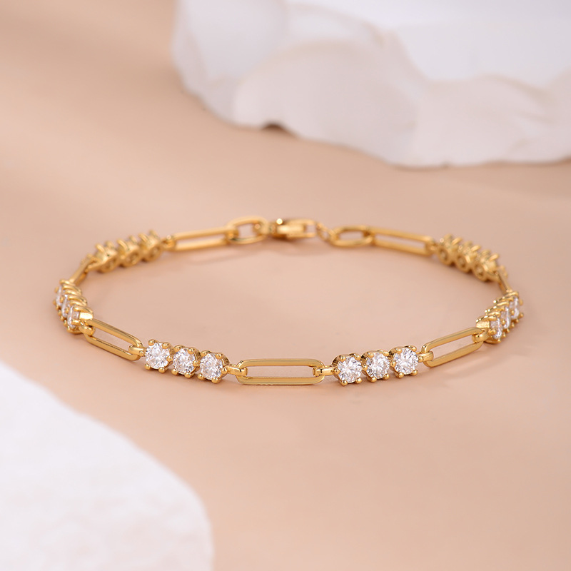 Hot Sale Bracelet Round Diamond 3.0mm D Color VVs Diamond S925 Silver Plated Gold Paper Clip Bracelet