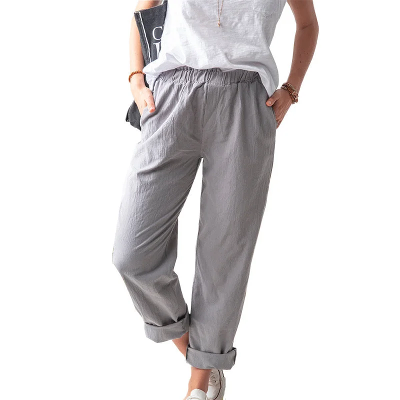 Women plus size clothing Women's Pants Pocket Solid Color High Waist Comfort Casual Pants-Nordswear