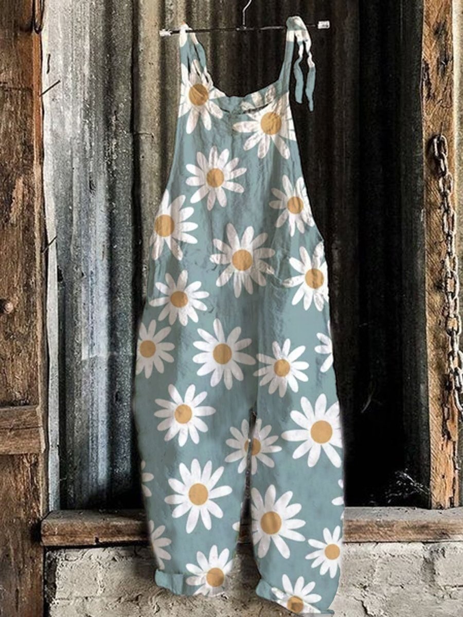 Sleeveless Floral-Print Casual One-Pieces