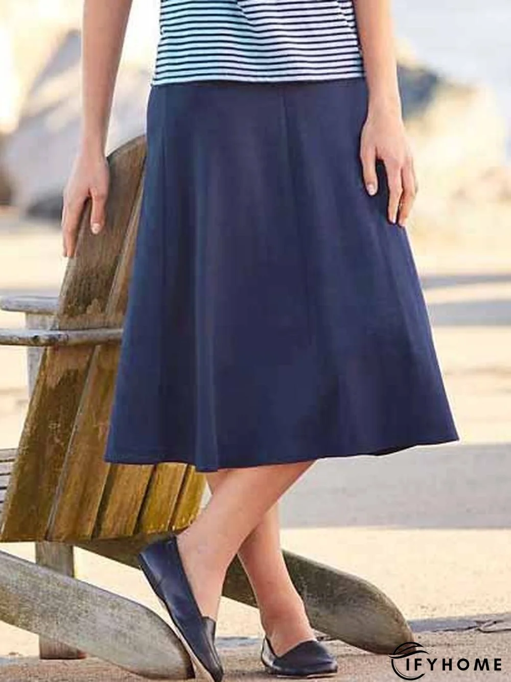 Casual Plain Autumn Polyester Natural Micro-Elasticity Daily Loose Midi Skirt for Women | IFYHOME