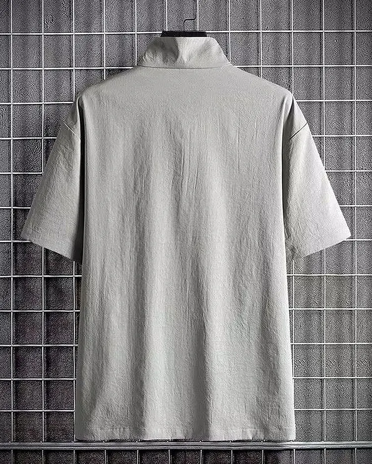 Oversized Men's Half Zip Shirt with Stand Collar