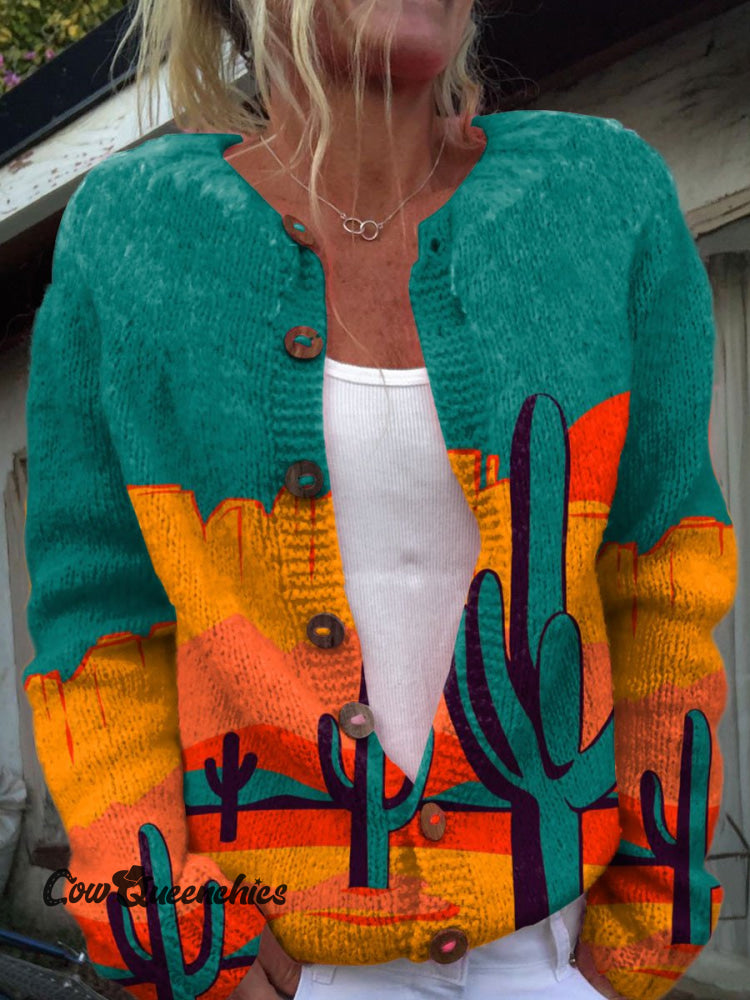 Vintage Flower Art Print Buttoned Cardigan Sweater / S