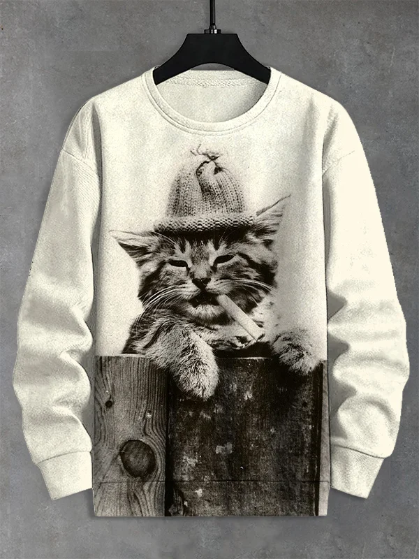 Men's Gentleman Cat Art Print Casual Sweatshirt