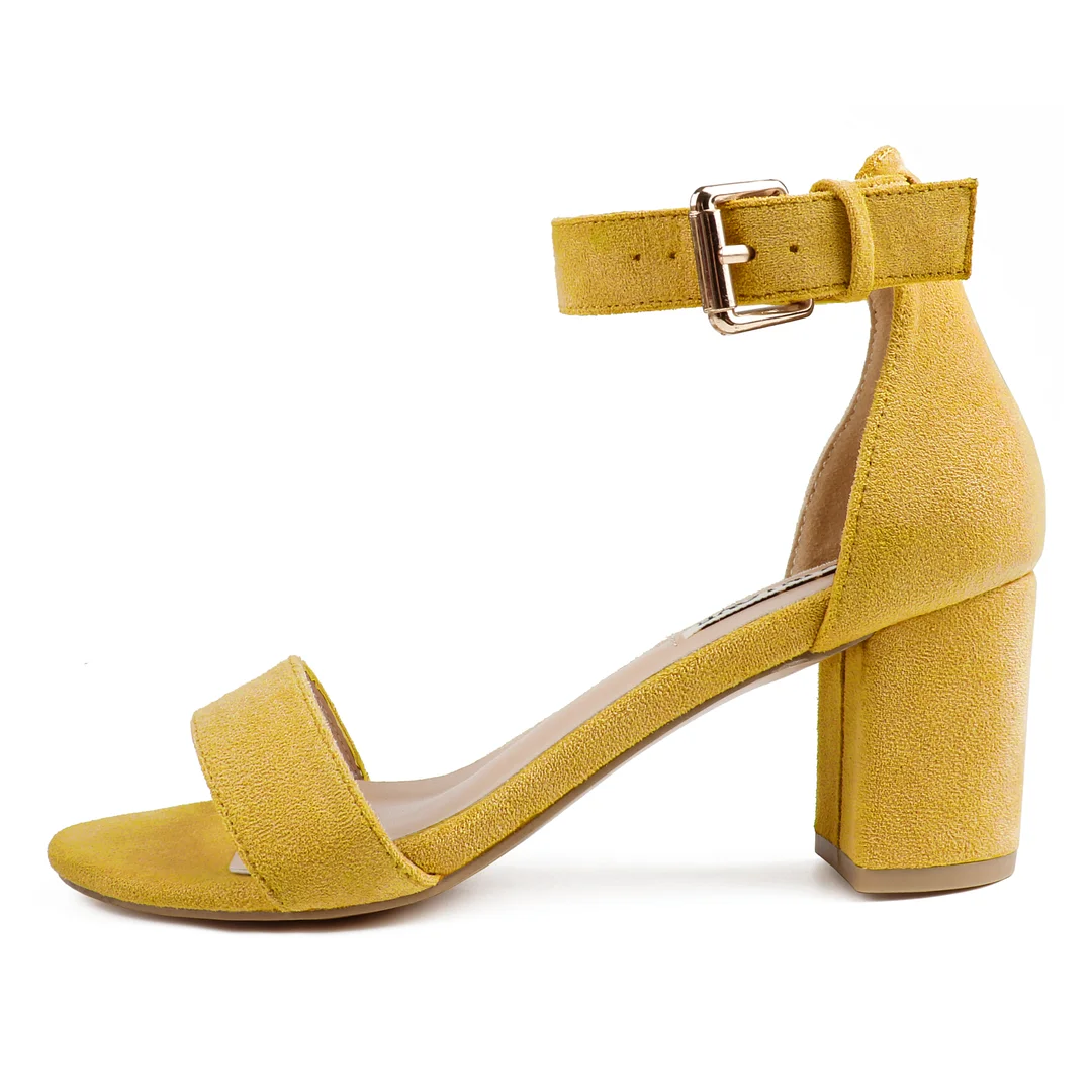 3.54"  Women's Ankle Strap Pumps Block Heel Open Toe Suede Sandals Summer Shoes-MERUMOTE