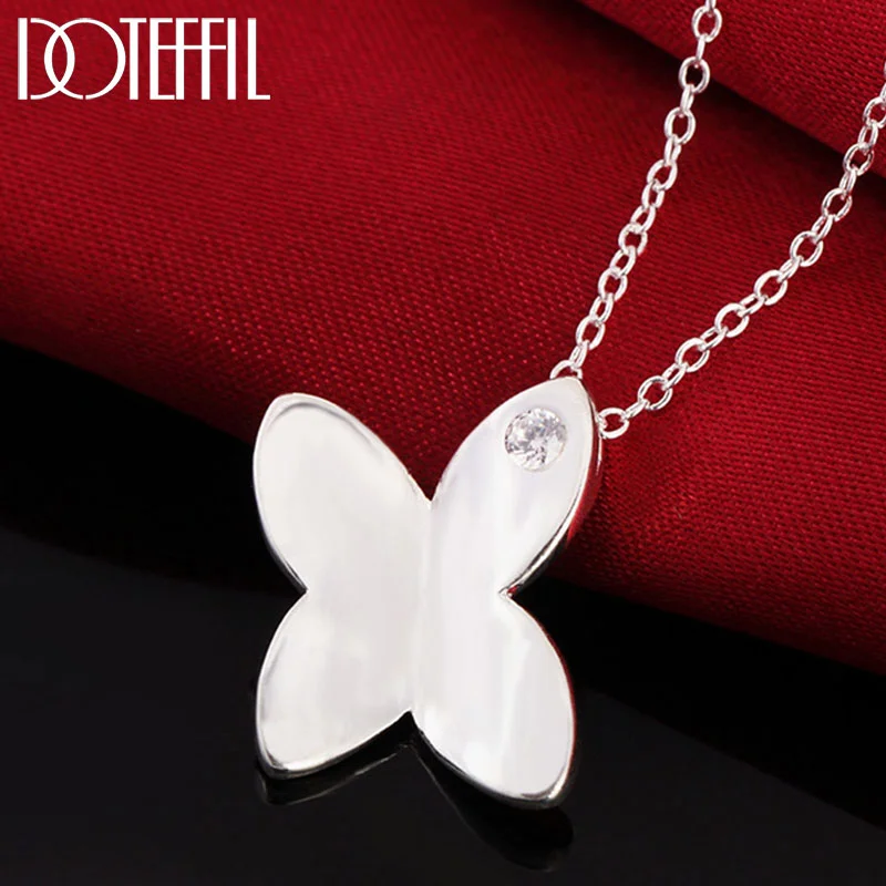 DOTEFFIL 925 Sterling Silver 18 Inch AAA Zircon Butterfly Pendant Necklace For Women Jewelry