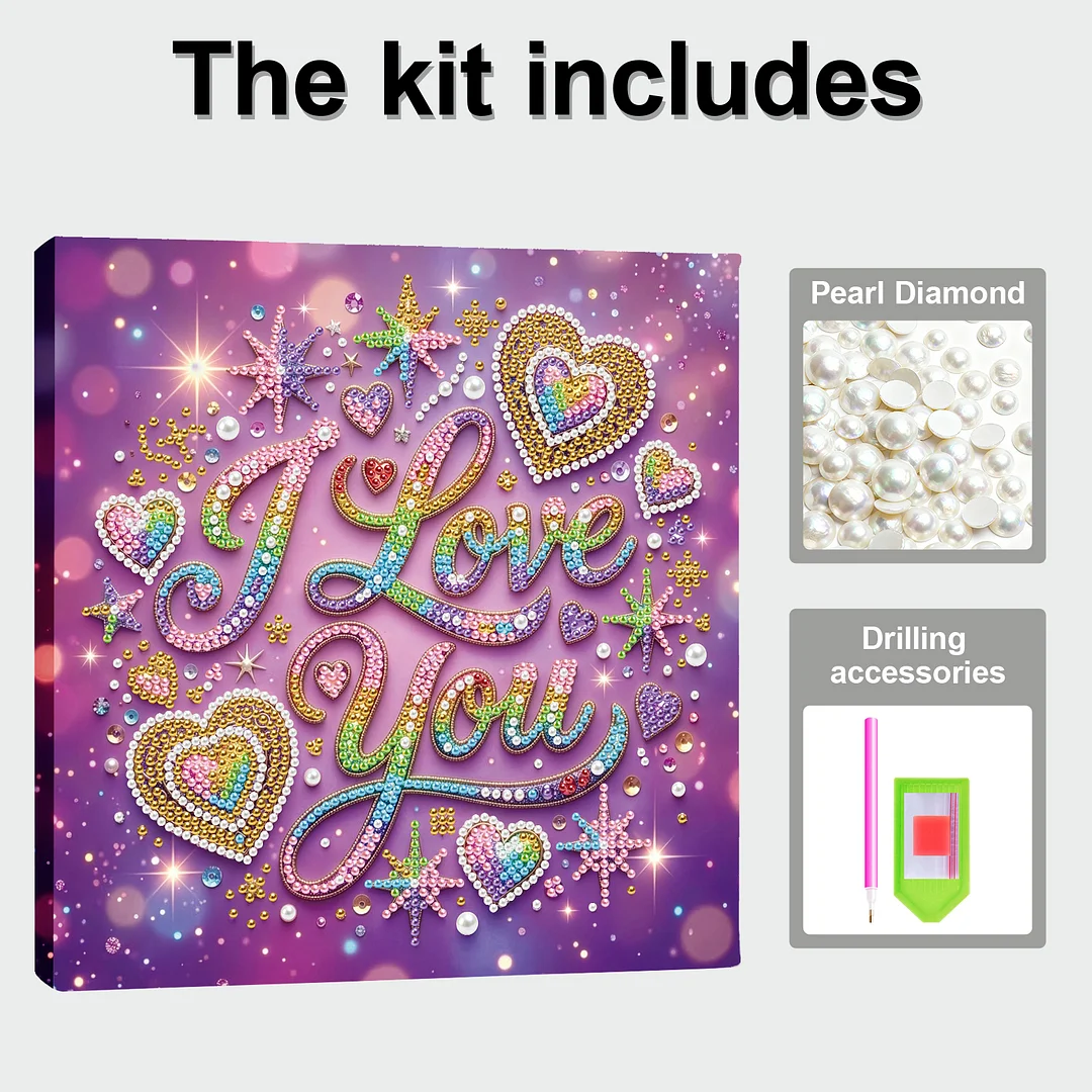 I Love You - DIY Pearl Diamond Art Kit With Frame 25*25cm