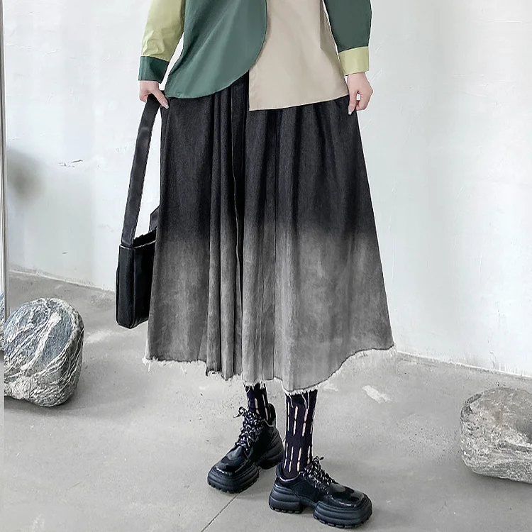 Vintage Dyed Gradient High Waist Denim Skirt - yankia