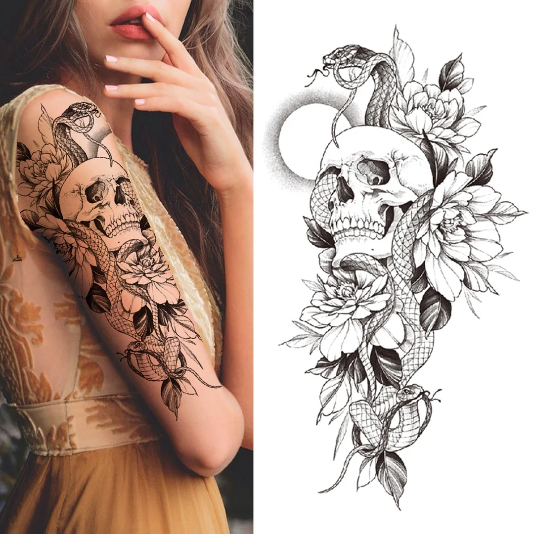 Realistic Fake Peony Temporary Tattoos For Women Girl Black Rose Elephant Flower Tattoo Sticker Tiger Anemone Tatoos Half Sleeve 530-1