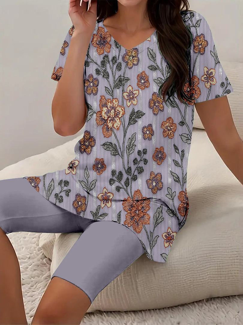 Women Long Sleeve V-neck Graphic Floral Printed Top
