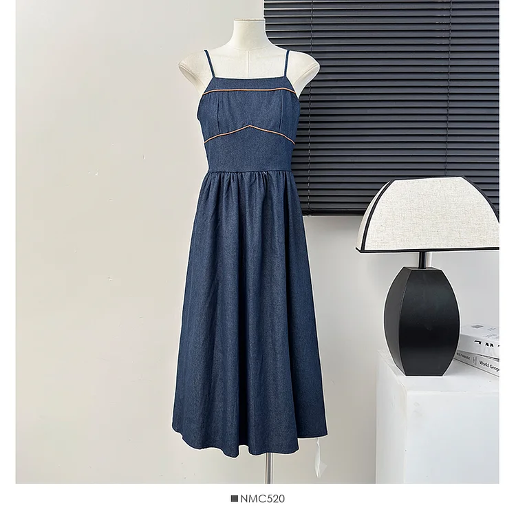 Eslicerpro Denim Dress for Women Square Collar Spaghetti Strap Backless A-line Vestidos Korean Style Sleeveless Dresses Summer Dropshipping