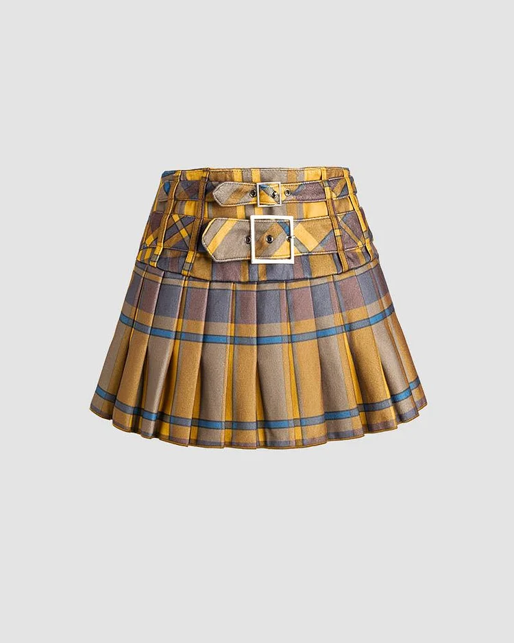 Mocha Academia Plaid Mini Skirt