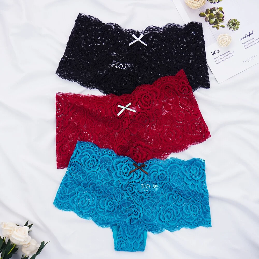 Billionm Sexy Women's Panties Boyshort Lace Underwear Plus Size Woman Boxers Seamless Transparent Pants Solid Underpants S-4XL