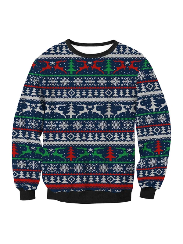 pullover sweater women santa elk long sleeve round neck loose top Flusfy