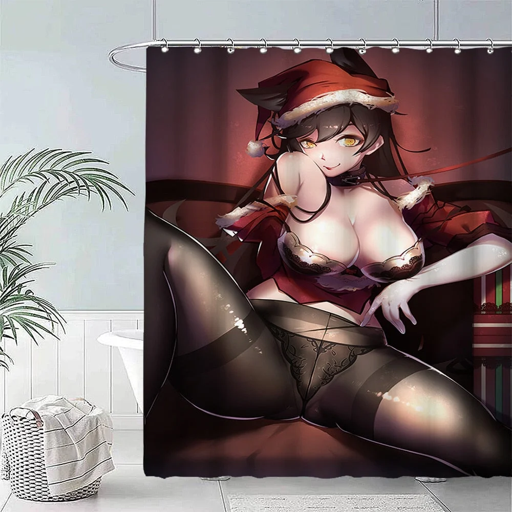 Anime Big Breasted Girl Printing Shower Curtain Bathroom Supplies High-quality Waterproof Bathroom Decoration with Hook Curtain