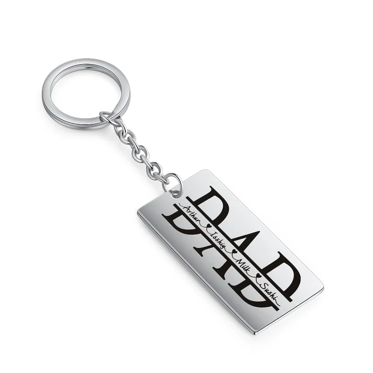 Personalized Family Keychain Engraved 4 Names for Dad and Mom