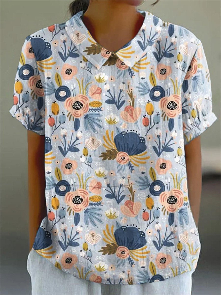 Women's New Summer Shirt Short-sleeved Creative Retro Floral Short-sleeved T-shirt