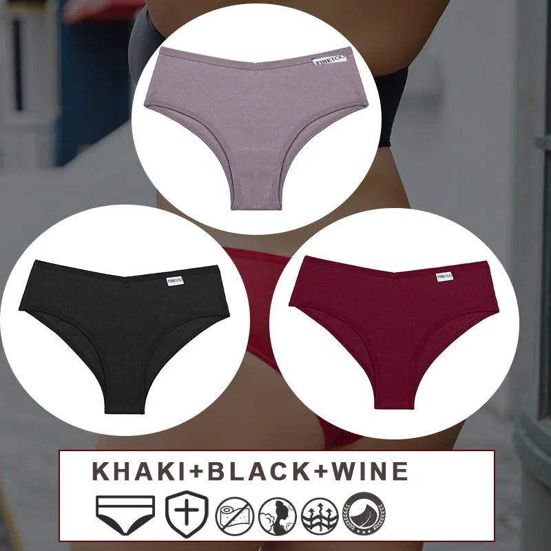 FINETOO 3PCS/Set M-2XL Women's Cotton Lingerie Panties Sexy  Underwear Bikini Thongs Pantys For Ladies Plus Size Female Briefs