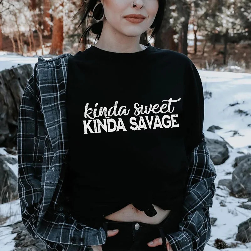 Kinda Sweet Kinda Savage Printed Women's T-shirt -  
