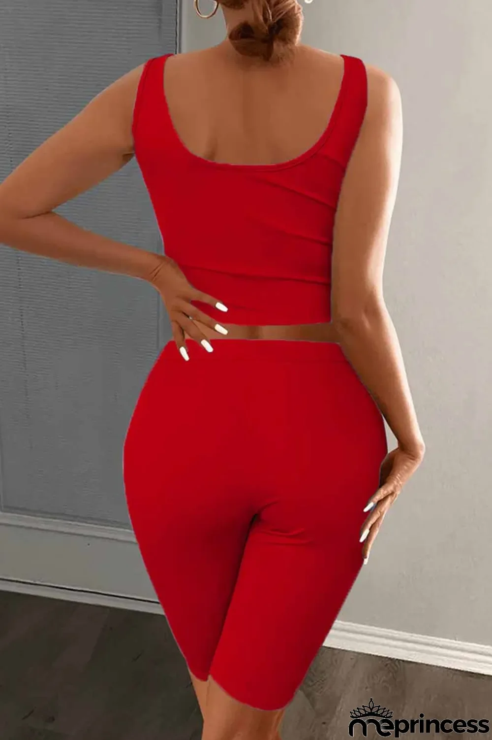 Red Casual Print Letter U Neck Sleeveless Two Pieces