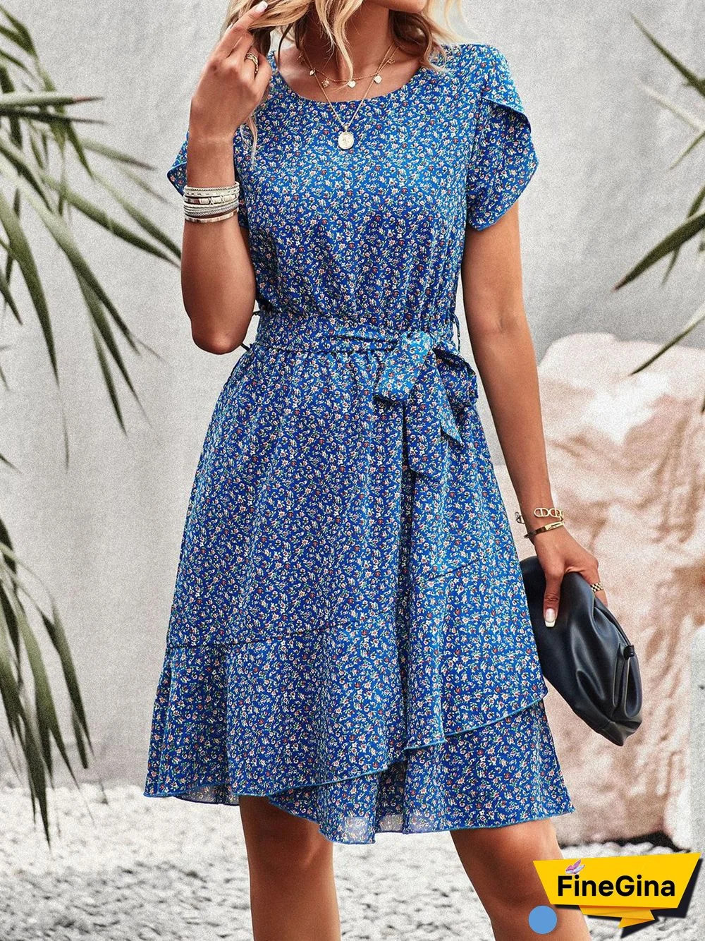 Women Short Sleeve U-neck Women Dress