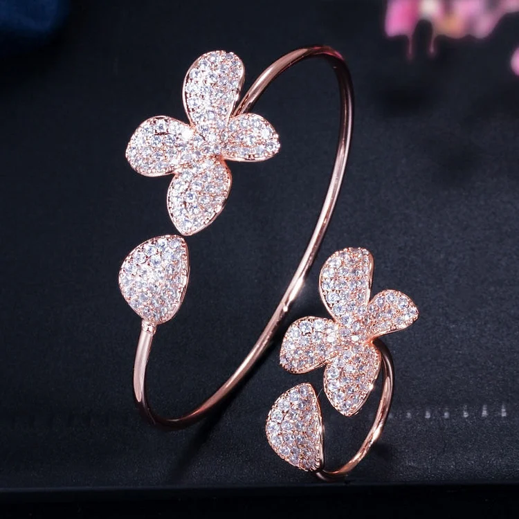 Luxury Jewelry Orchid Flower Crystal Bangle Bracelet