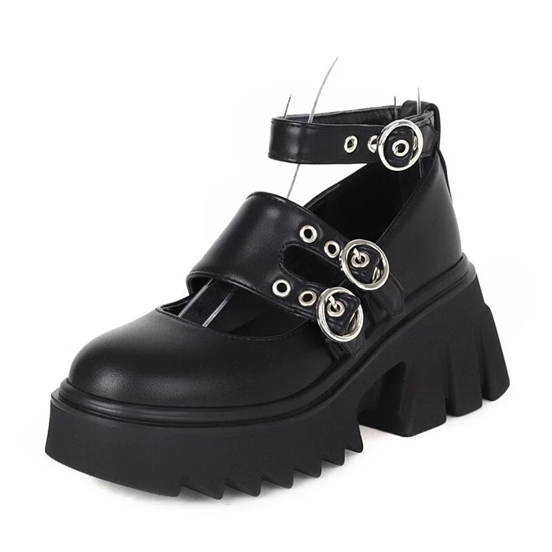 Gdgydh Fashion Buckle Chunky Gothic Platform Shoes Women Black Patent Leather Brand Design Fetish Pumps High Quality Footwear