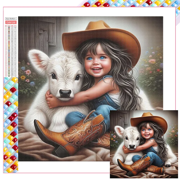 Girl Holding Sheep - Full Square Drill Diamond Painting - 40*40CM gbfke